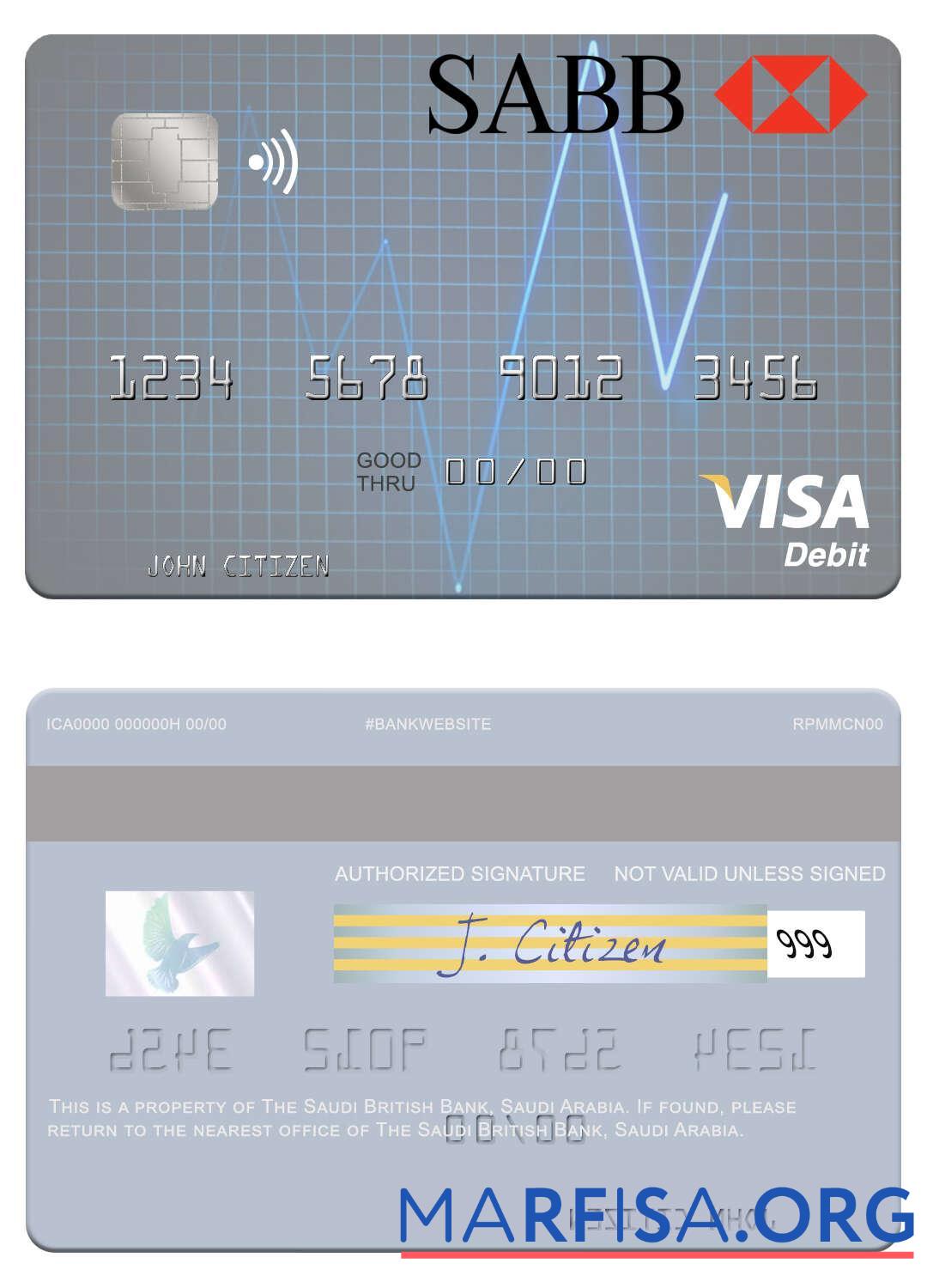 Realistic Saudi Arabia The Saudi British Bank visa debit card real example